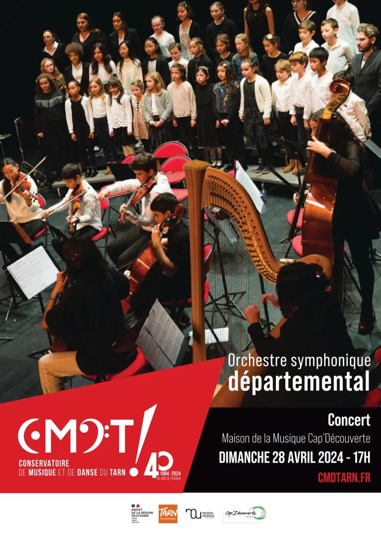 Affiche du CMDT à l'occasion d'un stage symphonique qui se déroulera le 28 avril 2024 à Cap Découverte